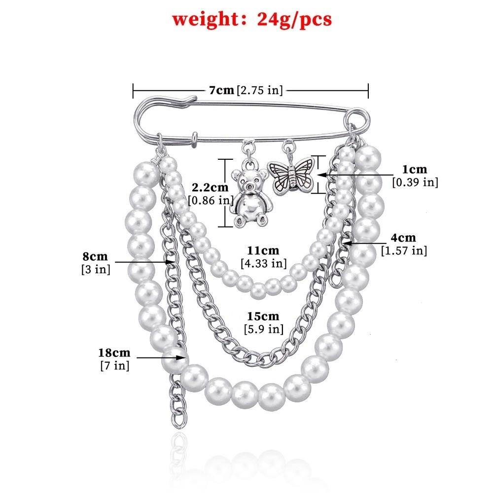 Multi Element Butterfly Bear Brooch Tassel Brooch Pin Trendy Pearl Chain Brooch Sweater
