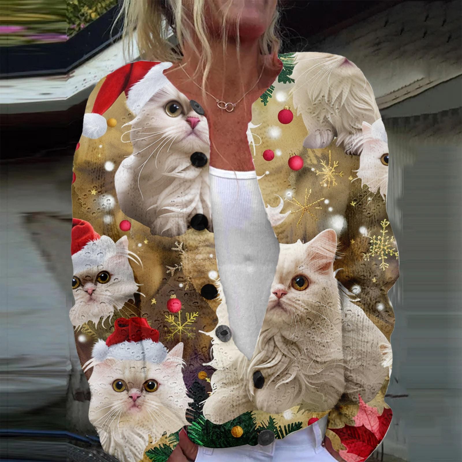 

Жіноча модна різдвяна куртка зі сніговиком і сніжинками з довгим рукавом, кардиган XXXL хакі