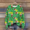Long Sleeve Pullover Sweaters For Women O Neck Casual Cute Printing Knit Oversized Sweater