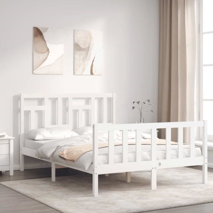 VidaXL Bed Frames with Headboard White Small Double Solid Wood 3193112