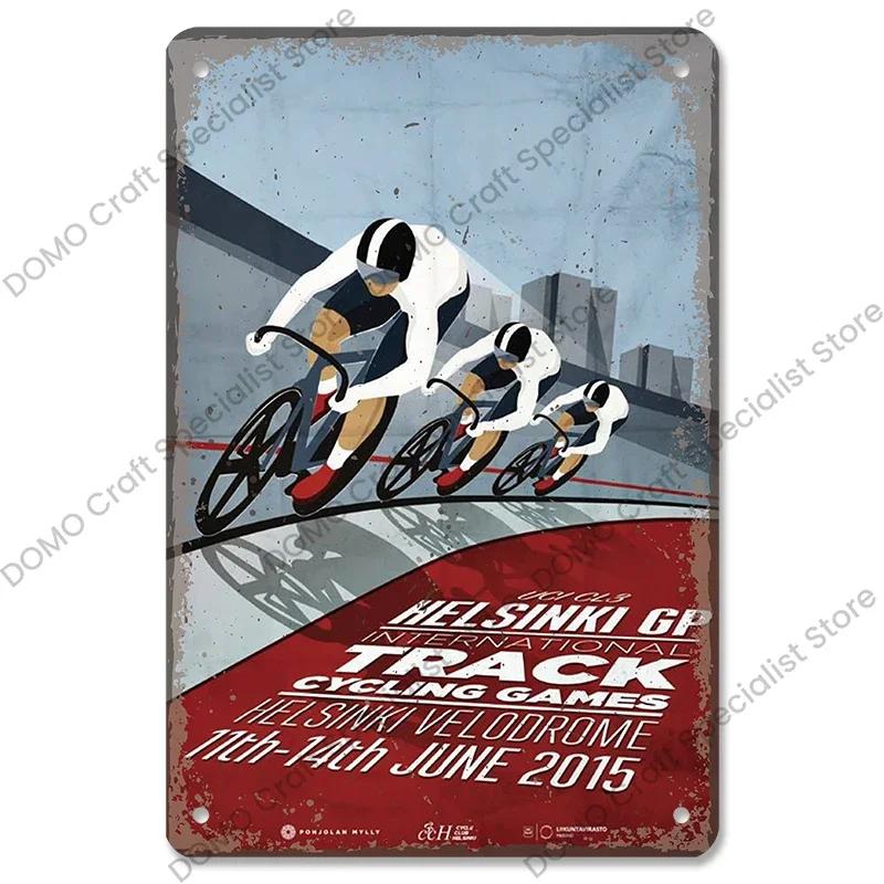 Placa de bicicleta Placa de lata de metal Ciclismo Corrida Vintage Metal Poster Wall Art Decor para Bike Club Garage Man Cave