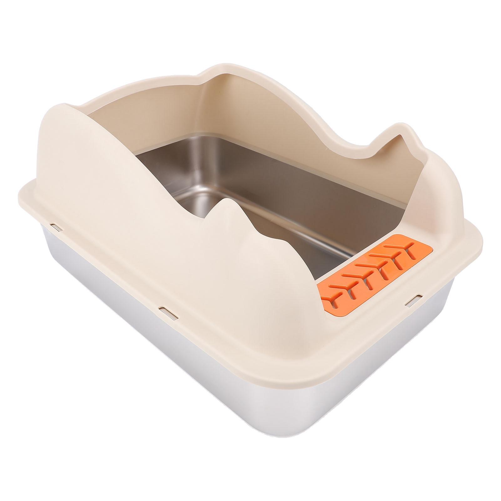 

Stainless Steel Cat Litter Box with Lid Easy to Clean Anti Splashing High Sided Large Metal Kitty Litter Box Khaki