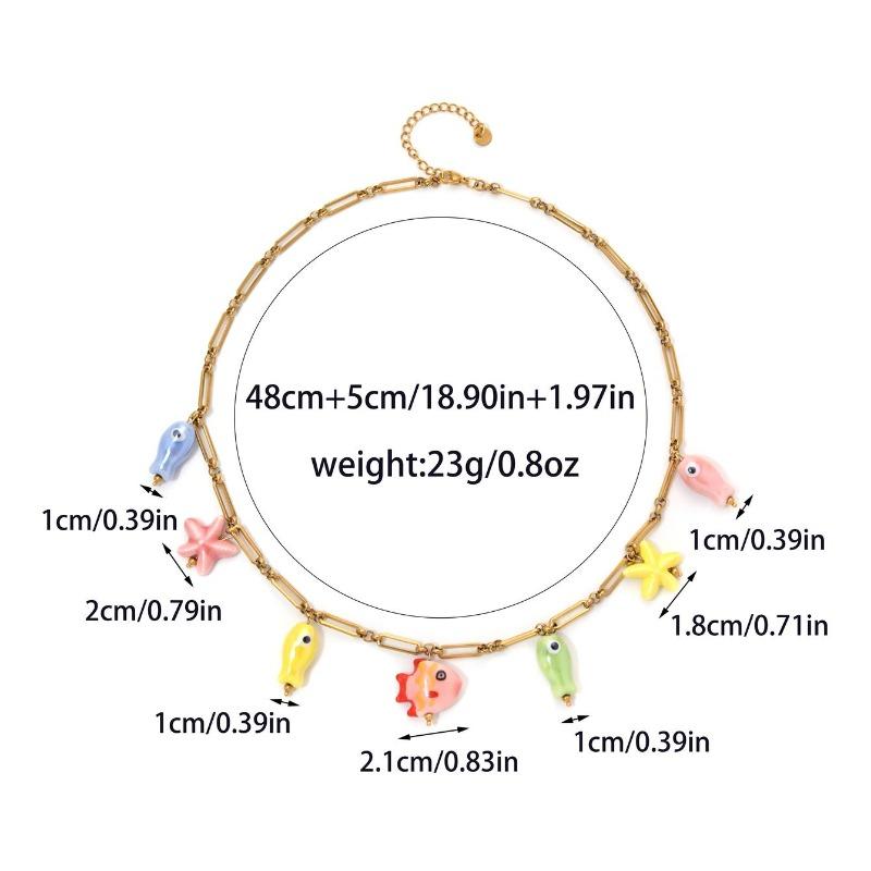 

Модное ожерелье из нержавеющей стали и керамики в виде морской звезды и рыбки для женщин и девушек, для летней пляжной вечеринки, водонепроницаемое, популярное, милое украшение 53cm