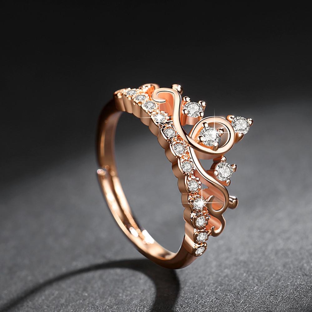 Elegant Rose Gold Plated Korean Crown Ring With Sparkling Gemstones For Women Fashion Jewelry