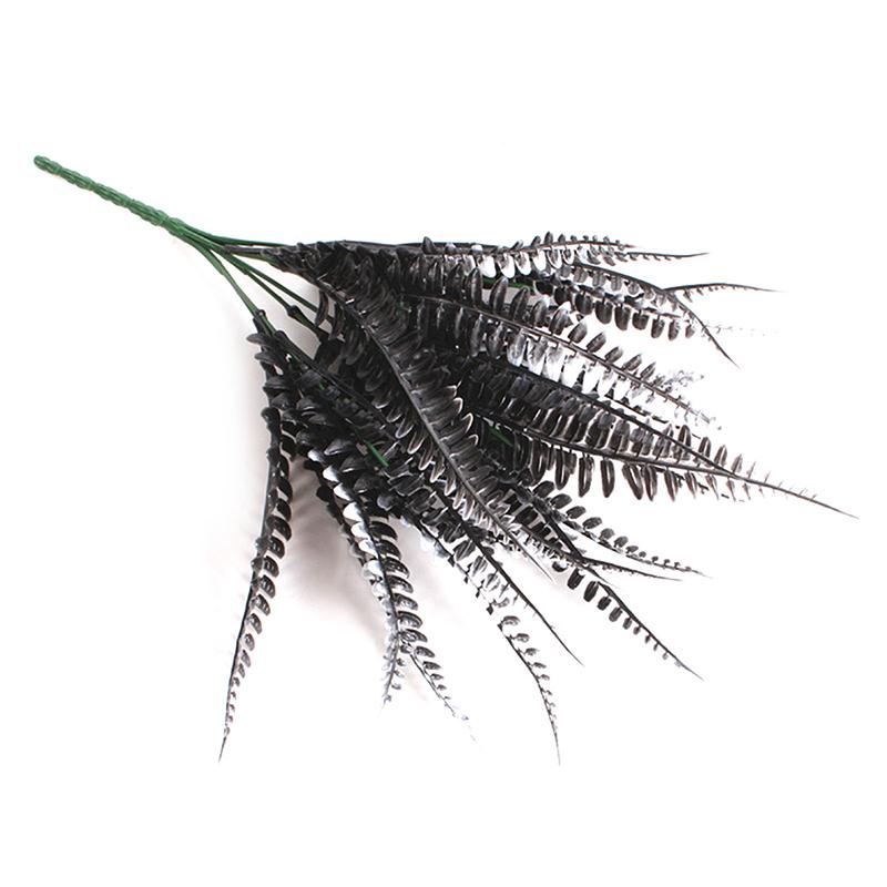 Halloween Black Artificial Plant Vine Eucalyptus Persian Fern Leaf Plastic Fake Flower Grass Home Party Garden Decor Photo Props