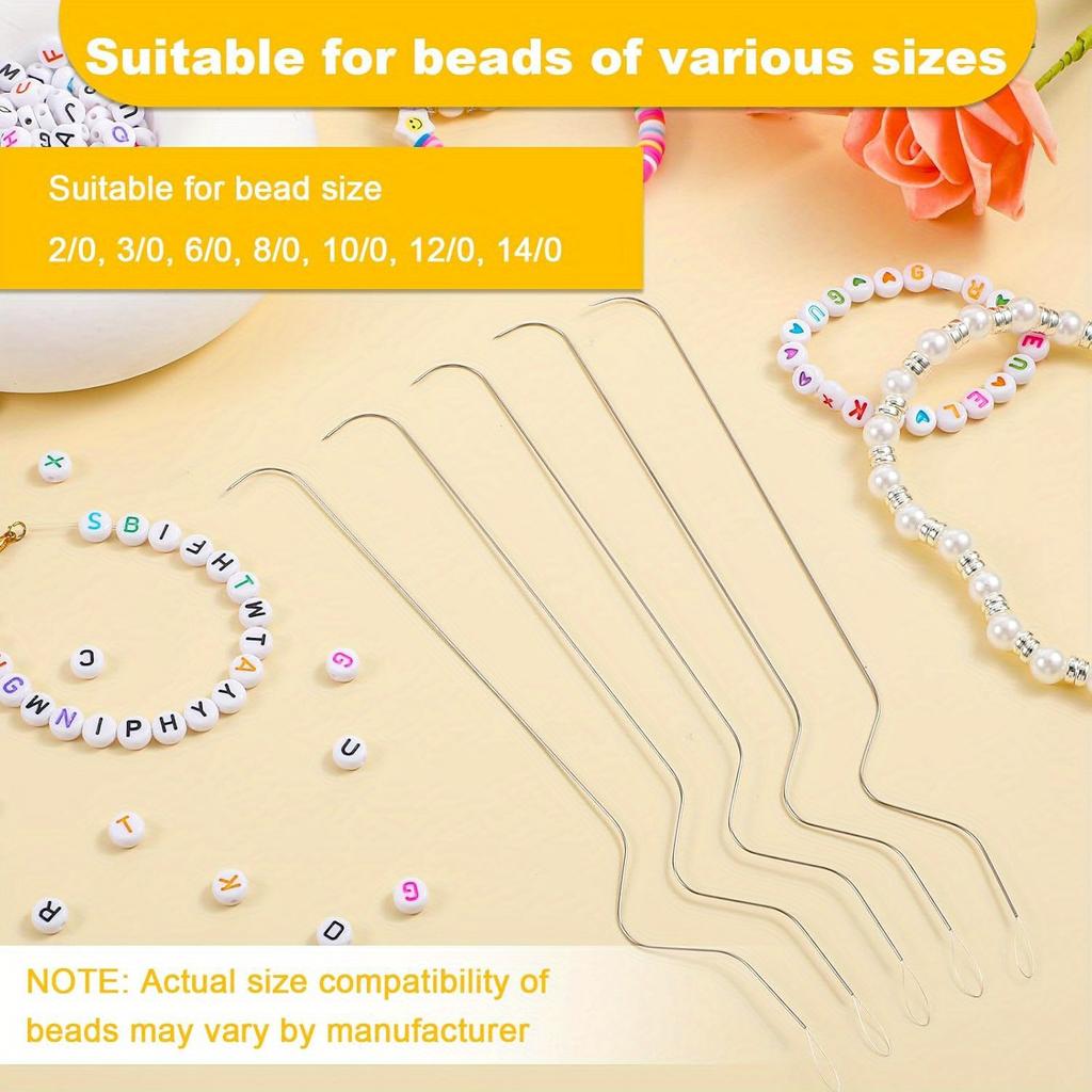Giantree Bead Spinner Needles, 5 PCS 7.48 Inches Stainless Beading Needles for Bead Spinner, Ergonomic Arc Design Big Eye Curved Seed Beading