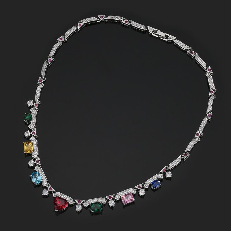 New Jewelry Necklace Light Luxury Inlaid With Geometric Colored Zircon Collarbone Chain Dopamine High-end Niche Women