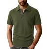 Men's Casual Fashion Polo Shirt Half Zipper Short Sleeve Checkered Jacquard Outdoor Sweatshirt with Turn Down Collar