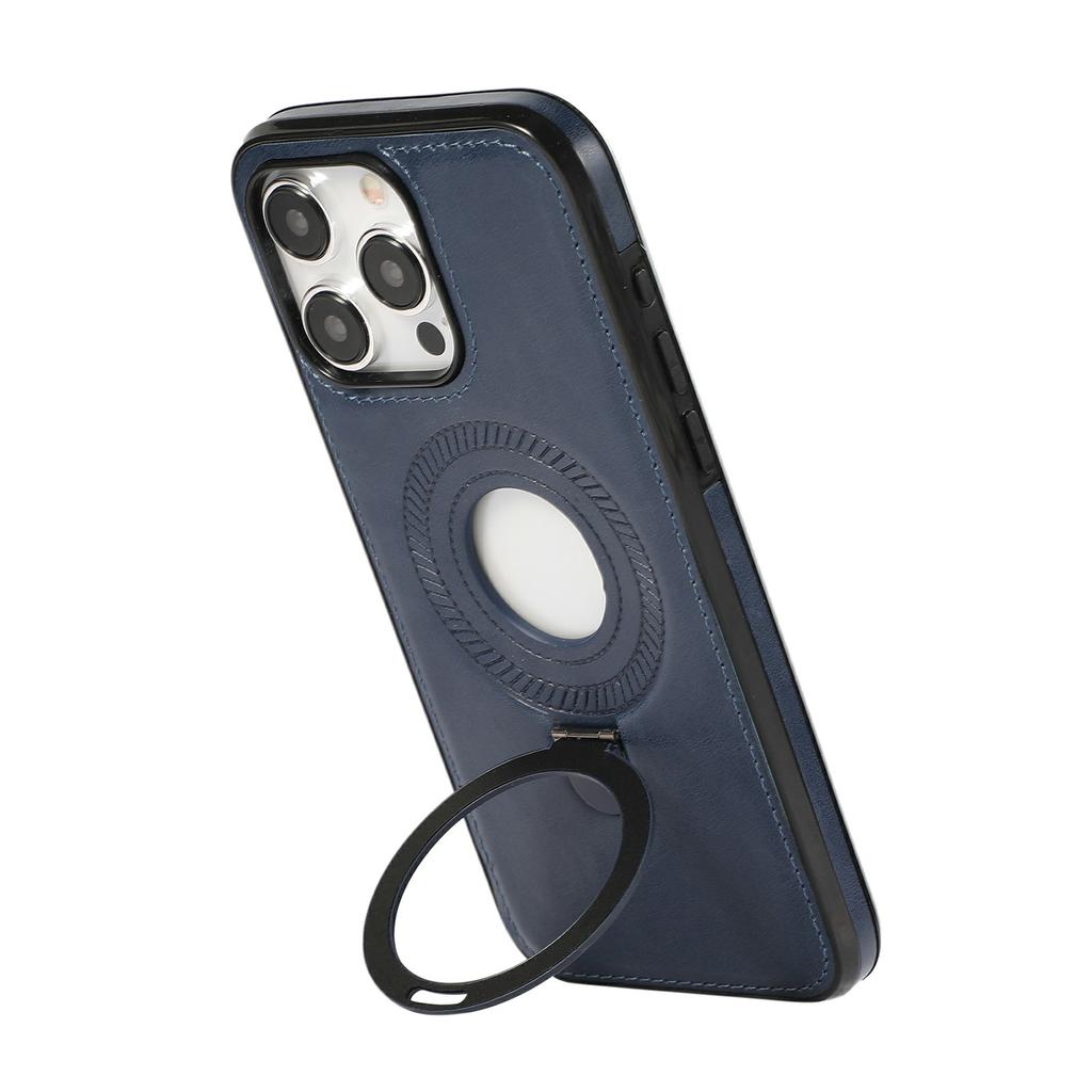 For iPhone 15 Pro Case Magnetic Kickstand PU Leather Coated PC+TPU Phone Cover