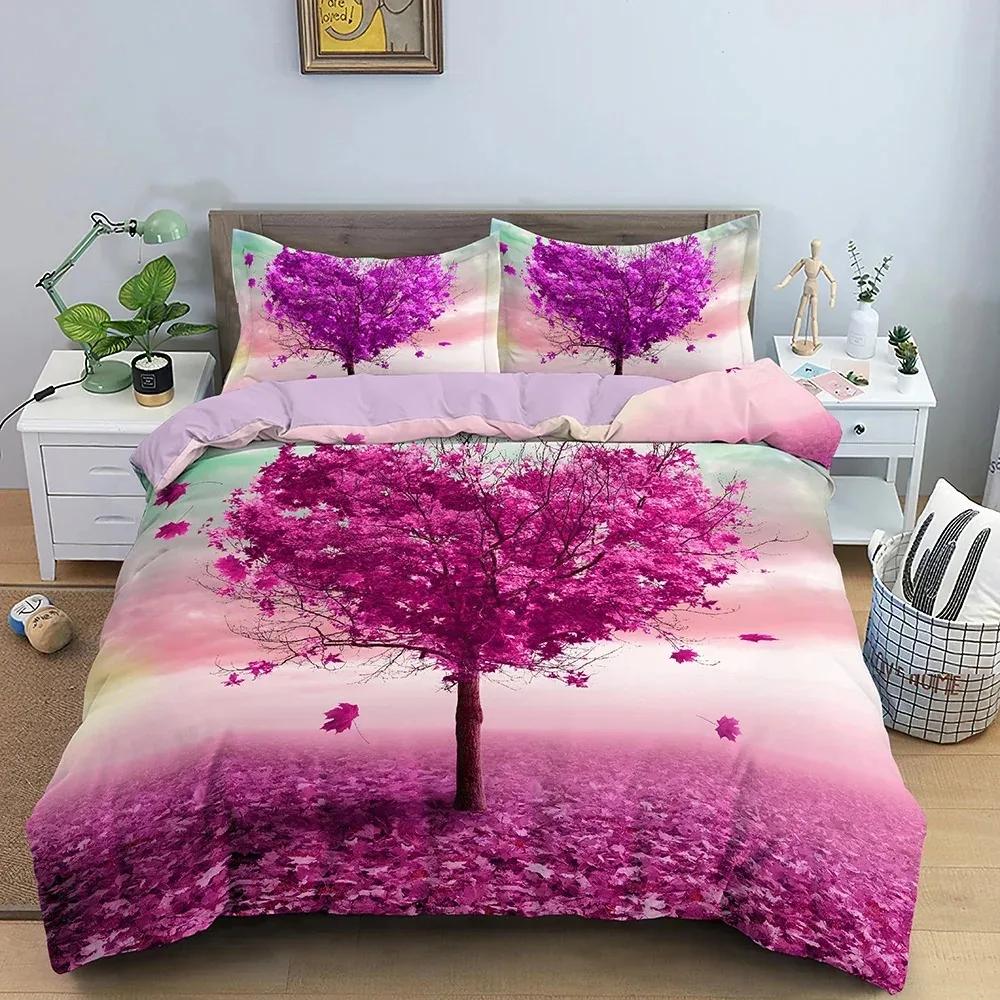 Top Heart-Shaped Tree Bedding Set Soft Quilt Cover Romantic Style Duvet Cover Set Full Queen King Bedclothes Valentine'S Day