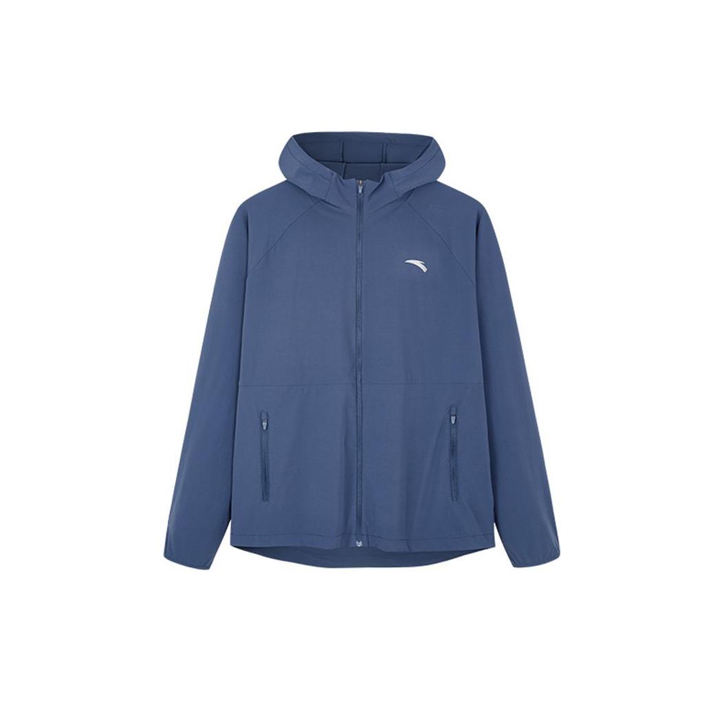 Anta Running Series Solid Color Logo Print Zip-Up Hooded Jacket Men Jacket Harbor-Blue 152235601-3