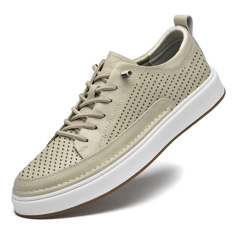 Men s Trendy White Genuine Leather Skate Shoes - Autumn Casual Korean Style 43