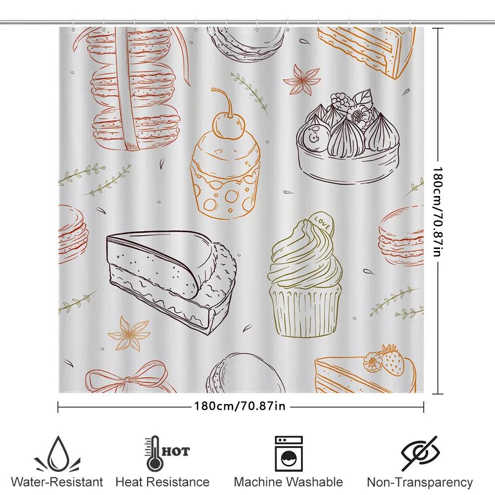 Kitchen Decor Shower Curtain With Dessert Illustrations Orange Floral Design Bath Rug For Home Decoration In Bathroom Accessorie