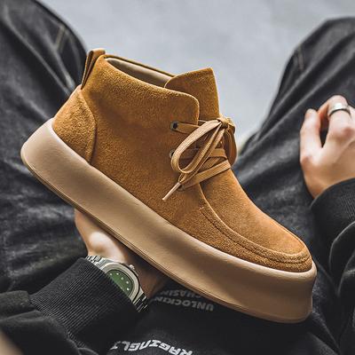 Casual Men's High Top Suede Leather Shoes Autumn Winter Platform Non-slip Rubber Sole Comfortable Lace-up Footwear Size 38-44