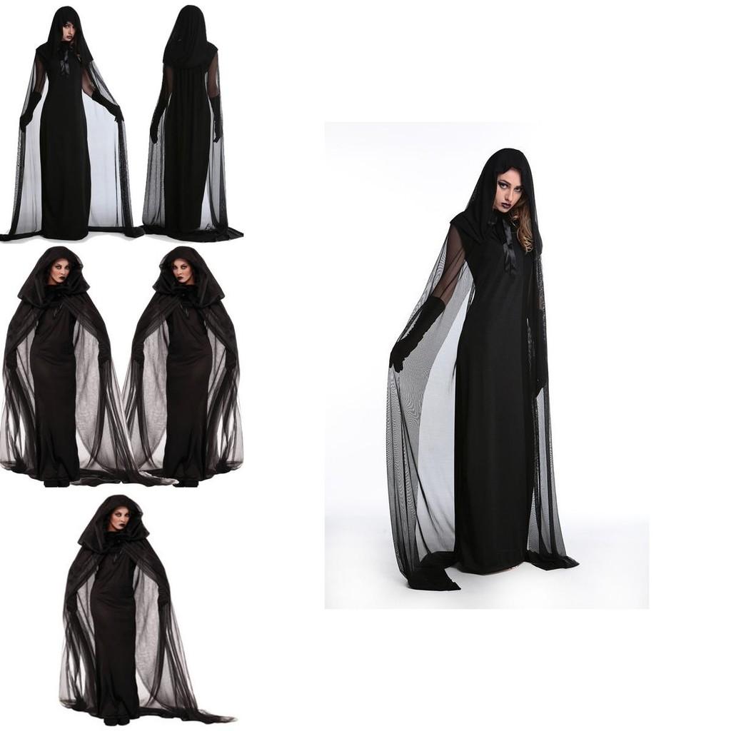 Premium Women's Halloween Cloak Costume Featuring Witch Vampire Ghost Design