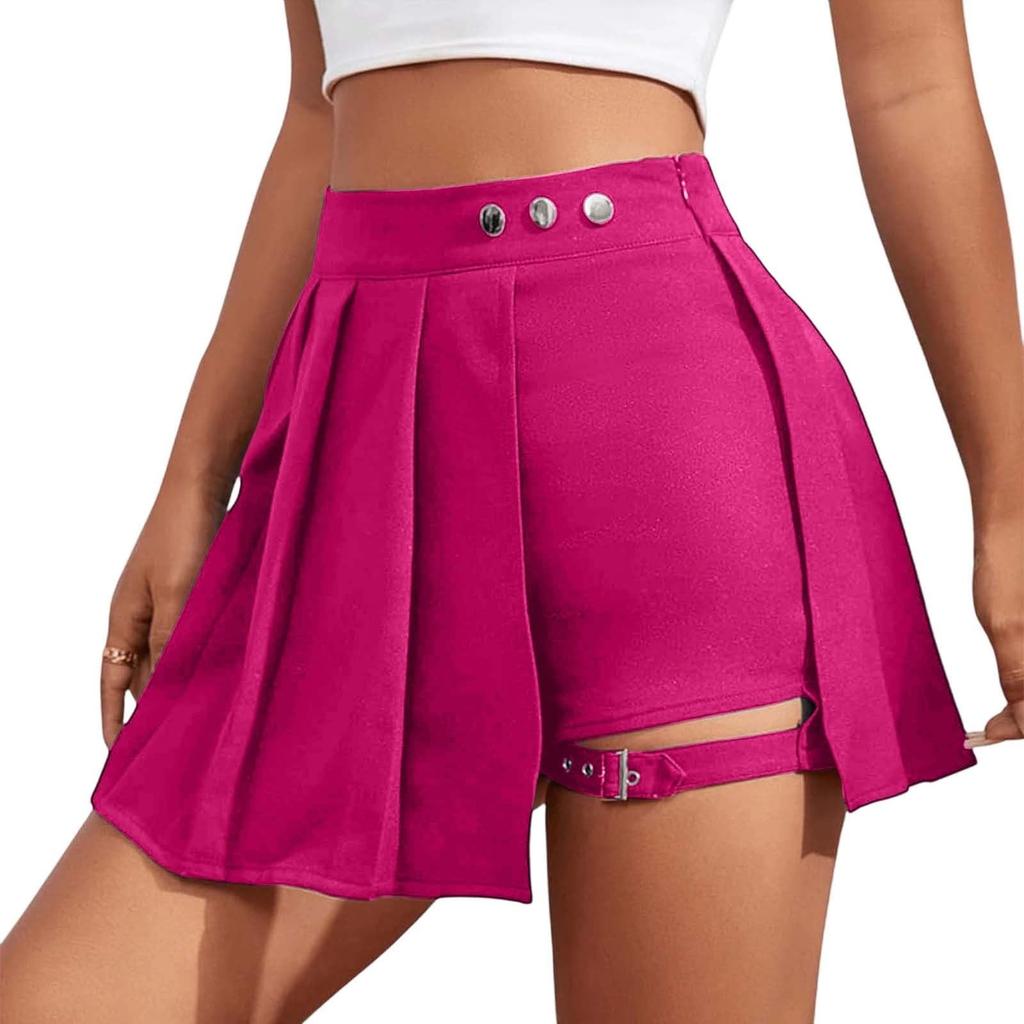 Women's Black Sexy Leg Ring Skirt Pleated Skirt Short Skirt