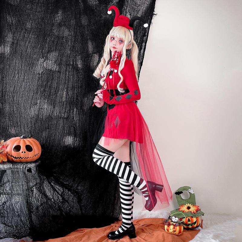 Damen Harley Quinn Clown Cosplay Kostüm Halloween Zirkusparty Kostüm Set