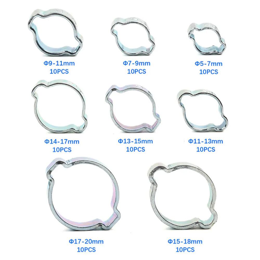 80Pcs Double Ear O Clips Automotive Air Fuel Hose Pipe Crimp Clamps Hose Fasteners