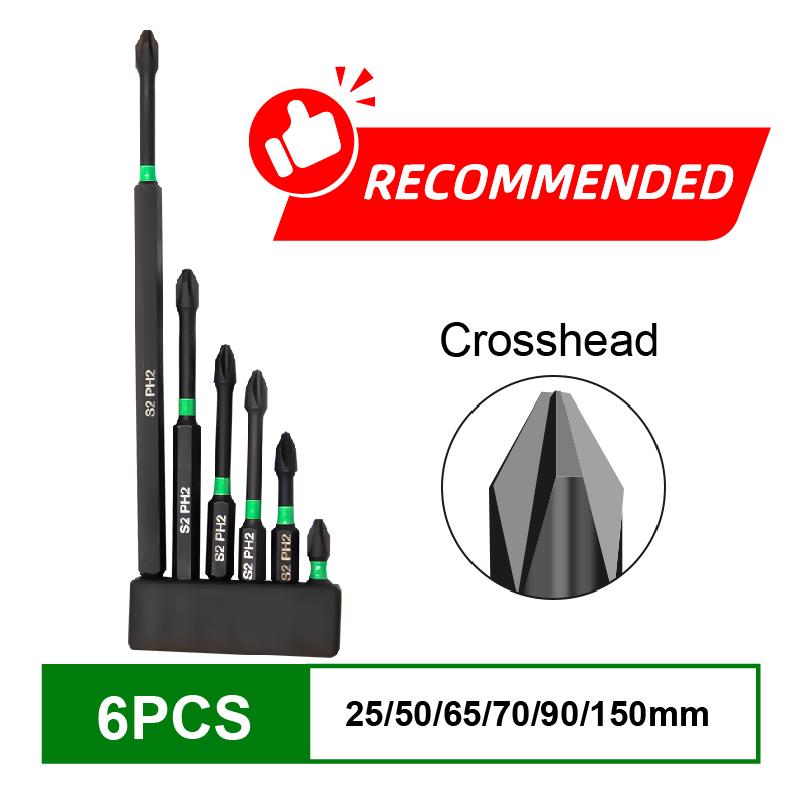 6pc/12pc magnetic anti slip cross screwdriver head S2 alloy steel Hex Shank impact drill bit wind batch electric tool accessory