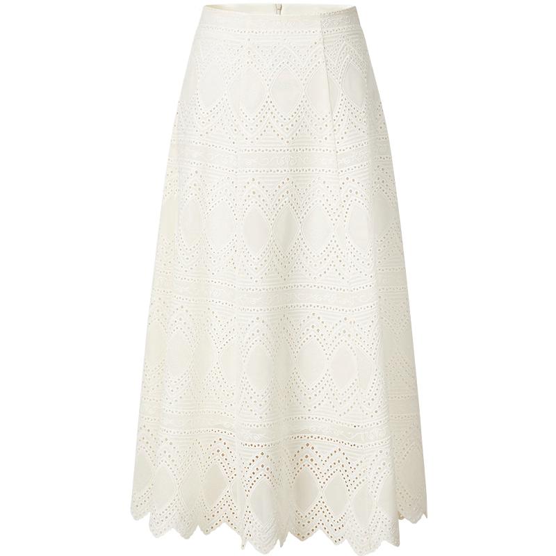Anna Kou Elegant Geometric Embroidered A-Line Skirt L