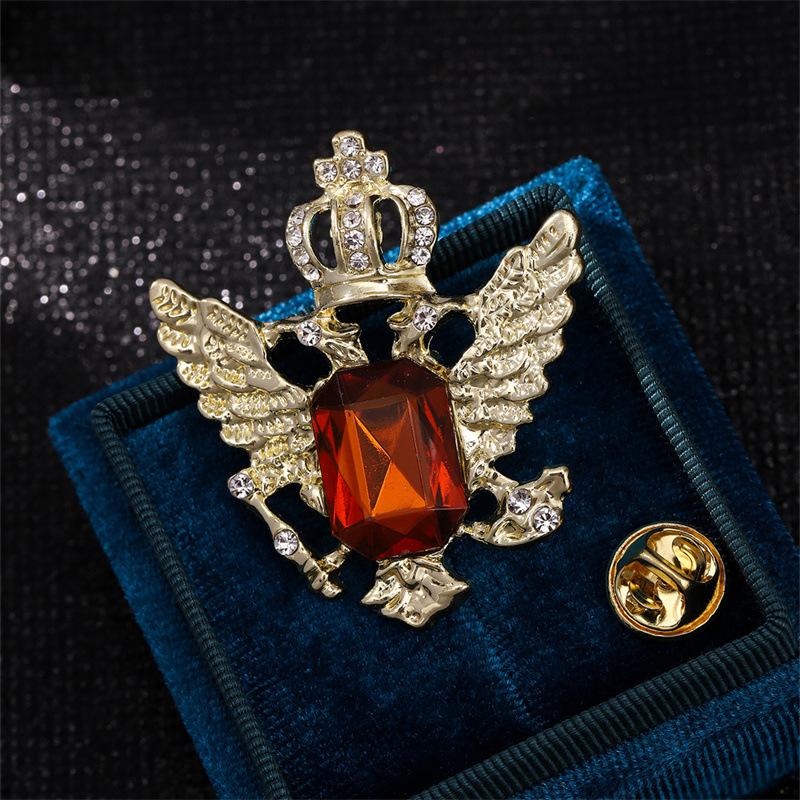 New Rhinestone Eagle Crown Brooch Lapel Pin Vintage Business Brooches Men s Shirt Suit Badge Accessories Jewelry Gifts
