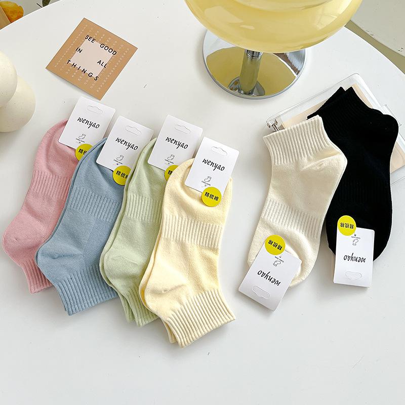 Women's Spring and Summer Thin Solid-color Cotton Socks, Women's Summer Mesh Sweat-absorbing Sports Boat Socks