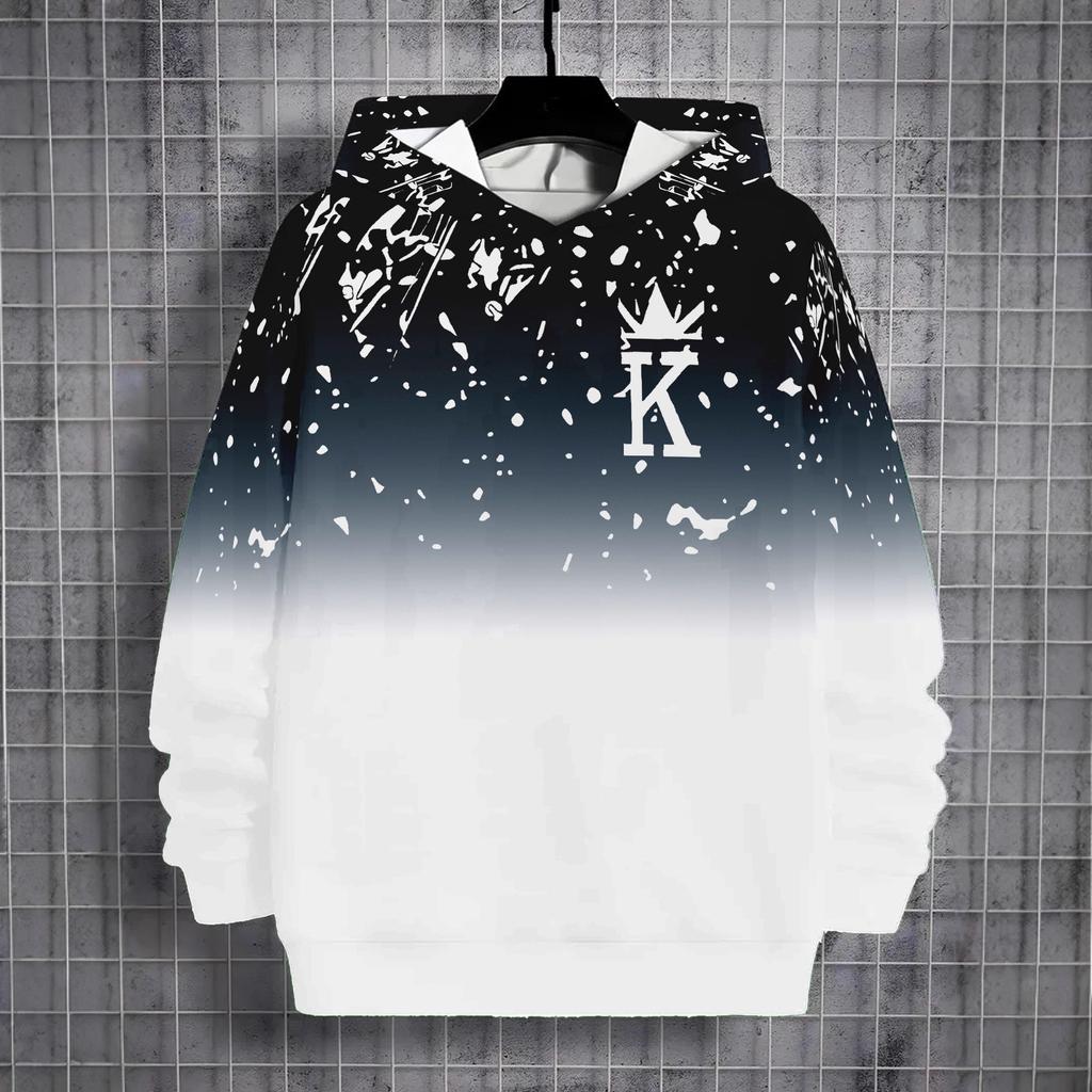 Podzimní 3D Gradientní Stříkající Písmeno "King" Tištěné Módní Ležérní Sportovní Mikiny s Dlouhým Rukávem pro Děti Chlapce