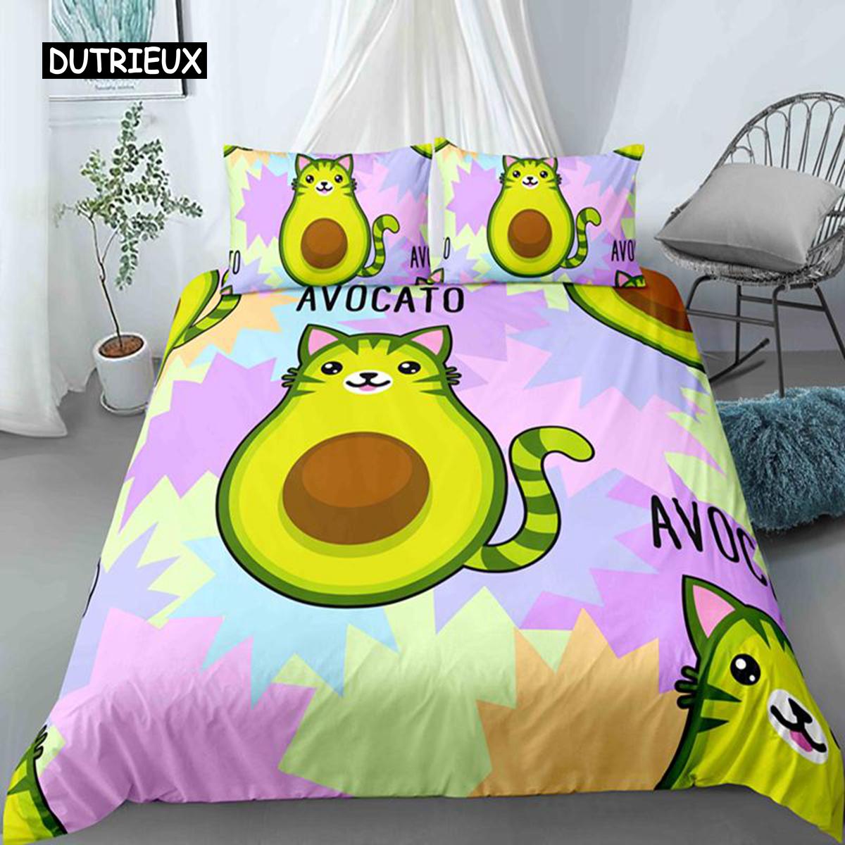 Avocado Dekbedovertrek Cartoon Grappige Avocado Beddengoedset voor Kinderen Jongens Meisjes Volwassenen Microvezel Zomer Fruit Thema King Dekbedovertrek EU single(135x200cm)