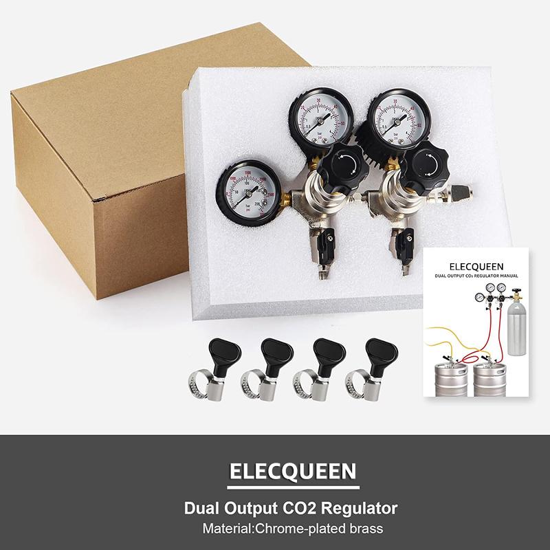 ELECQUEEN Regulator CO2 do Kegeratora z Dwoma Obszarami Ciśnienia, Wloty W21.8 / CGA320 System Karbonizacji Piwa Domowego, Woda Gazowana