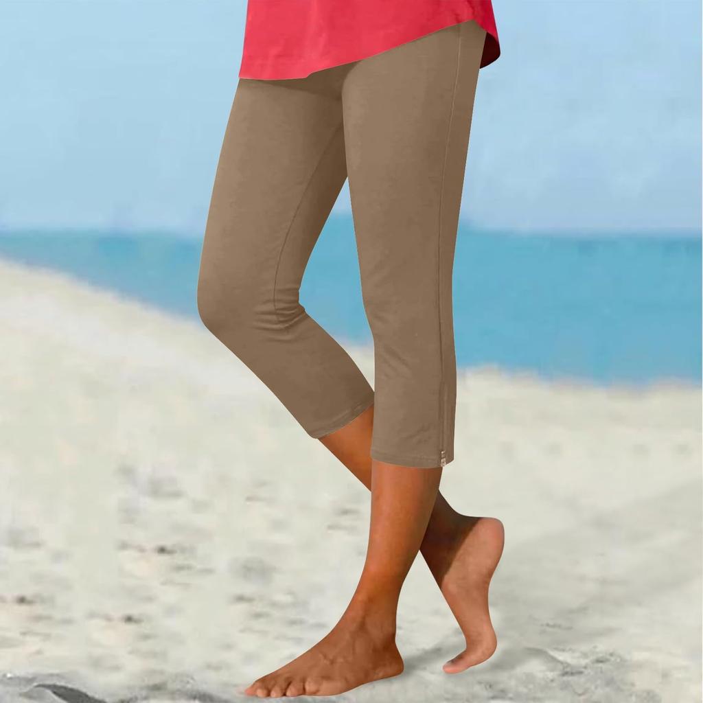 Pantaloni da donna lunghezza capri tessuto morbido elasticizzato vestibilità comoda pantaloni per donna adatti per l'uso quotidiano e le attività