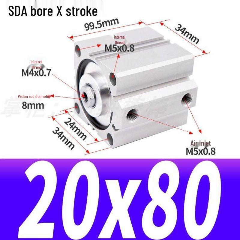 SDA Mini Pneumatic Cylinder, High Thrust, Thin Type, Bore Sizes 20/25/32/40/50