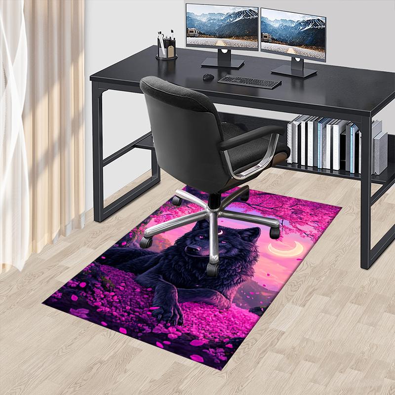 Charming Wolf Moon Chair Mat Office Carpet, Large Rug for Home Decor, Sofa Mat, Desk Pad Gift, Suita