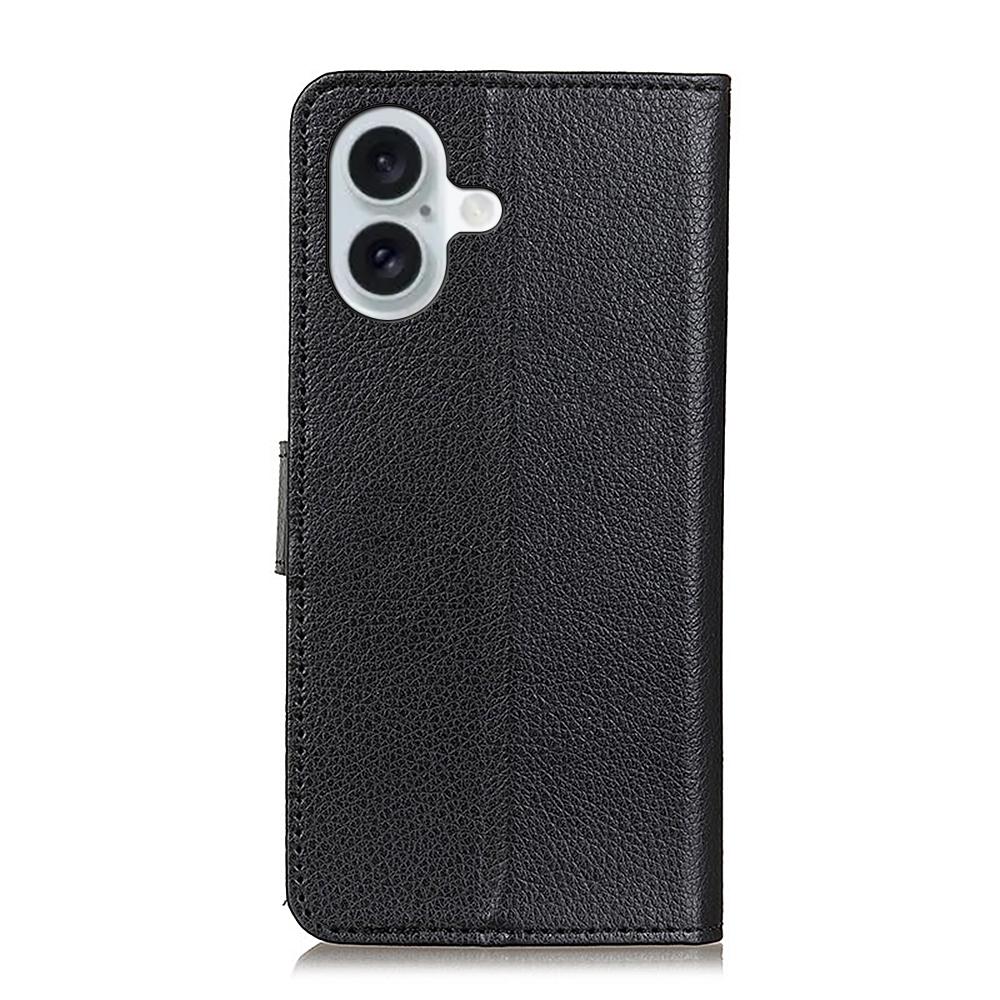 For iPhone 16 Case PU Leather Wallet Stand Litchi Texture Phone Cover