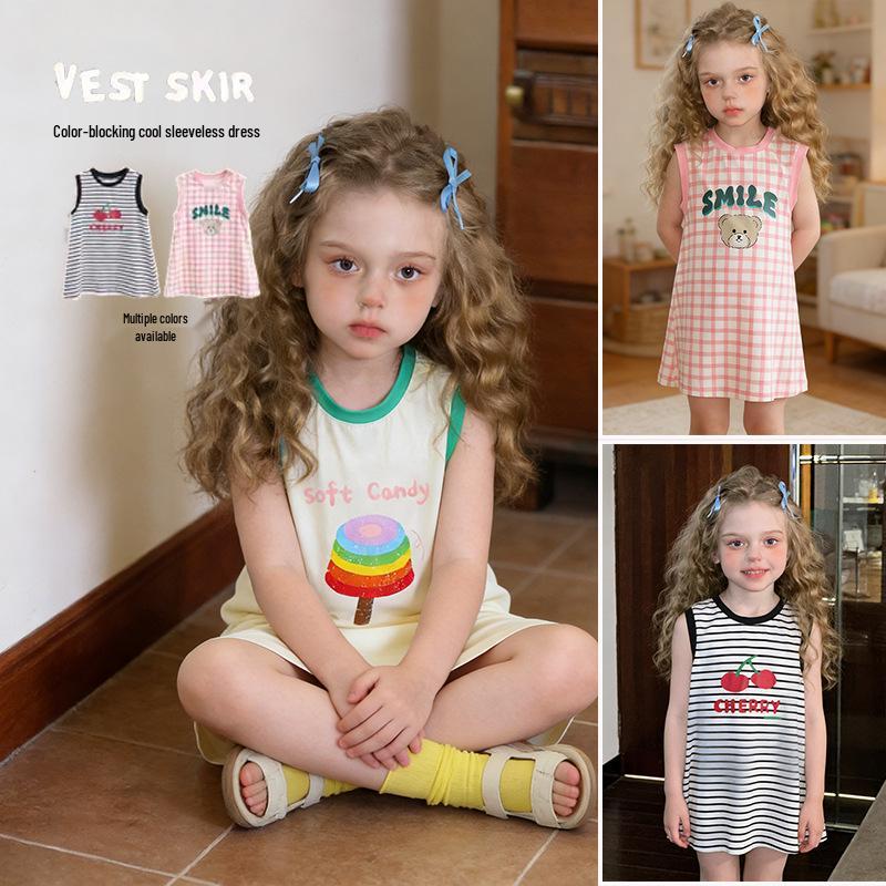 European & American Children's Sleeveless T-shirt Dresses 2026: New Casual Baby Pajama Dresses