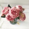 Rose Pink Silk Peony Artificial Flowers Bouquet 5 Big Head 4 Bud Fake Flowers for Home Wedding Decoration Indoor