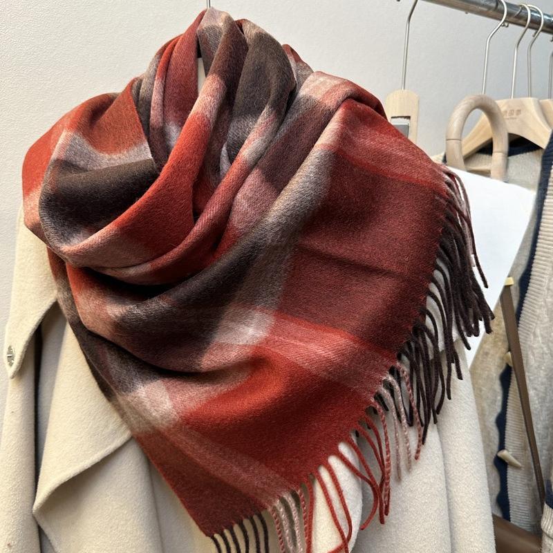 

Wool Checkered Scarf Couple Style Winter Warm Scarf High End Retro New Year Red Checkered 180*32cm