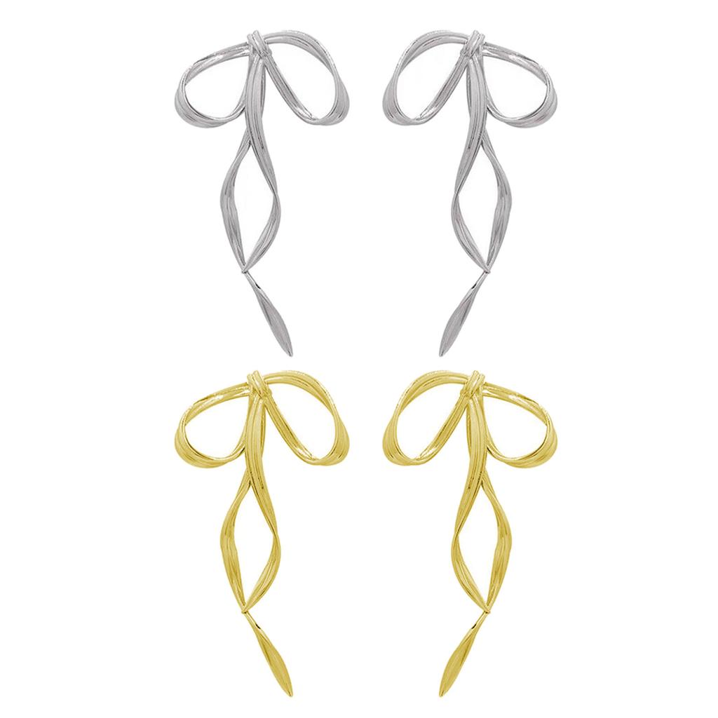 Fashionable Bow Shaped Ear Pendant Vintage Bowknot Earrings Simple Line Charm Dangle Eardrop Metal Jewelry for Women