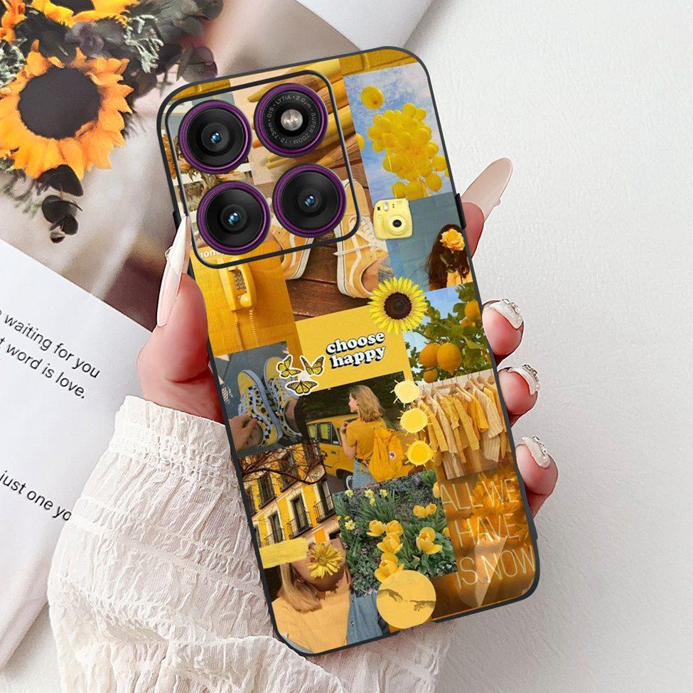 For Motorola Edge 60Pro XT2507-1 Back Cover For Motorola Edge 60 Pro Case Cute Cartoon Luxury Flower Painted Black Silicone 6.7"