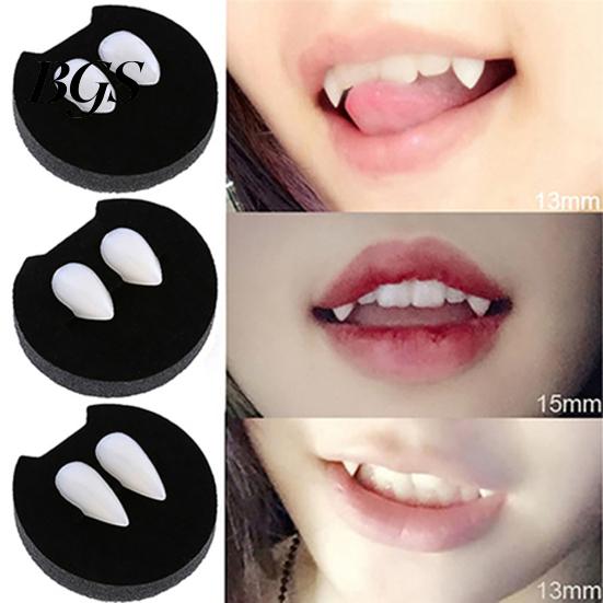 2 pezzi 13/15/17/19mm Halloween finti denti da vampiro zanne protesi Prop decorazioni per feste