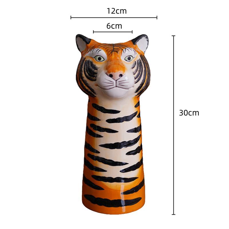 Ceramic Vase Simulated Animal Sculpture Tiger Shaped Tiger Head Cartoon Handicraft Ornaments Flower Vase Home Decoration