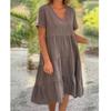 Plus Size Oversized Dresses Summer Women's V-Neck Solid Big Swing Casual Cotton Linen Short Dress