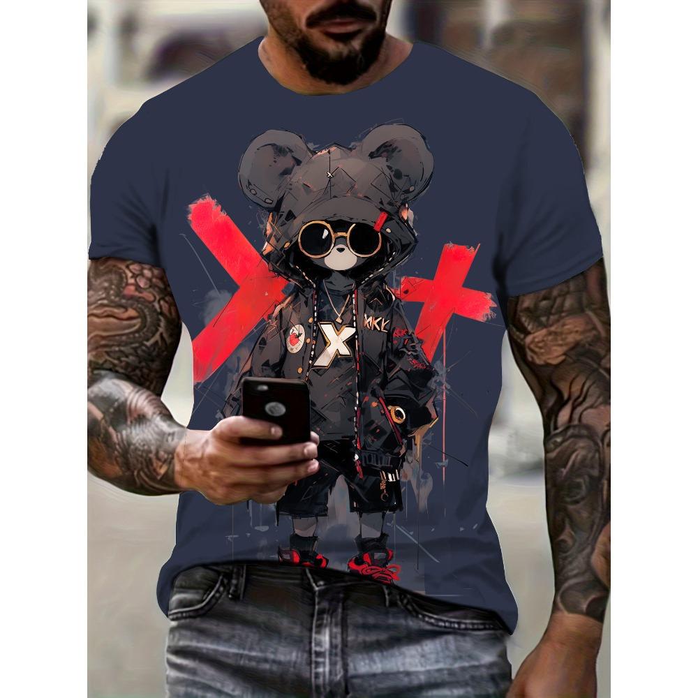 Men's Kids Casual Fashion T-shirt 3D Printing Anime Bear Pattern Printed T-shirt For Summer Daily Outdoor Streetwear Oversized Tops