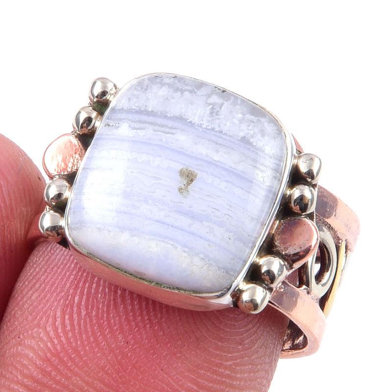 

Natural Blue Sunstone Gemstone 925 Sterling Silver TwoTone Gift Ring S.7 G6b81