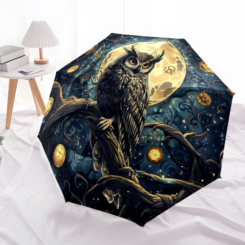 1 PC Automatic Folding Umbrella - Owl Moon Night Pattern, Portable & Foldable Design with 8 Ribs, Christmas Birthday Gifts