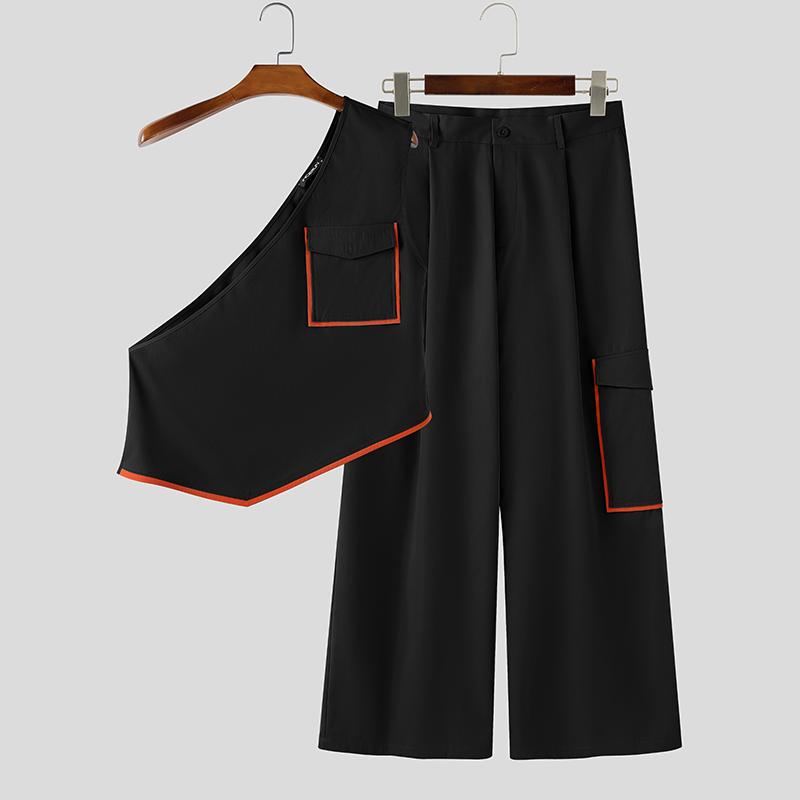 INCERUN 2 STÜCKE Herren Ärmellose Einseitige Tanktops und Lange Hosen Outfit Sets