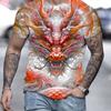 Camiseta masculina com estampa de dragão 3D e flores, top casual levemente elástico e respirável, adequada para o verão ao ar livre