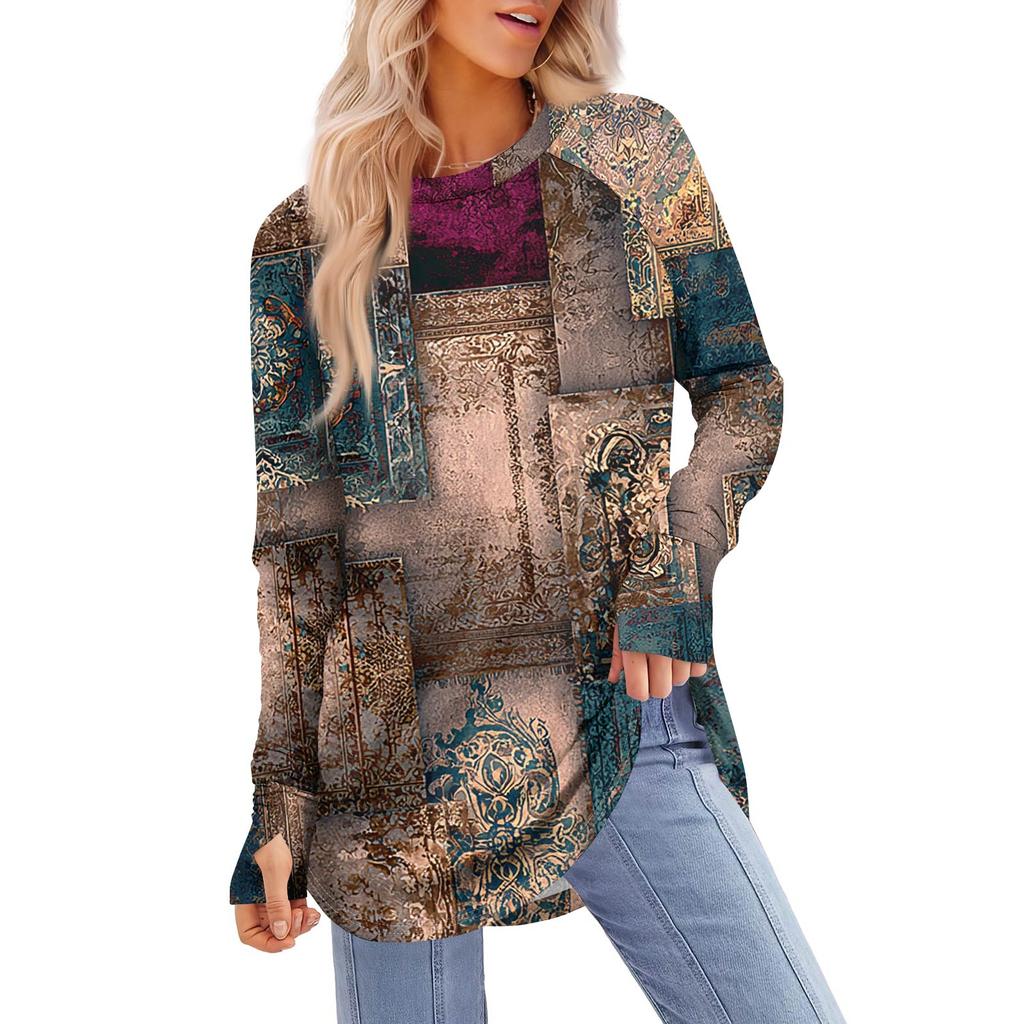 Dámská nadměrná mikina s grafickým svetrem, dlouhým rukávem, spuštěnými rameny, kulatým výstřihem, topy, vintage oblečení