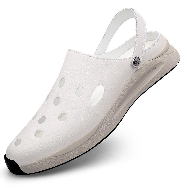 

Large size hole shoes men s summer new non-slip stepping on shit bag head slippers thick-soled outdoor dual-purpose sandals men 46 белый