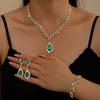 Hot Sale Water Drop Green Crystal Necklace Earrings Bracelet Jewelry Set