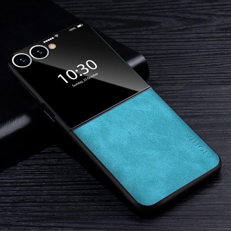 

Премиальный чехол из ПУ кожи для Samsung Galaxy Z Flip 7 Устойчивый к царапинам чехол однотонный для Galaxy z flip 7 Чехол Galaxy Z Flip 7 светло-синий